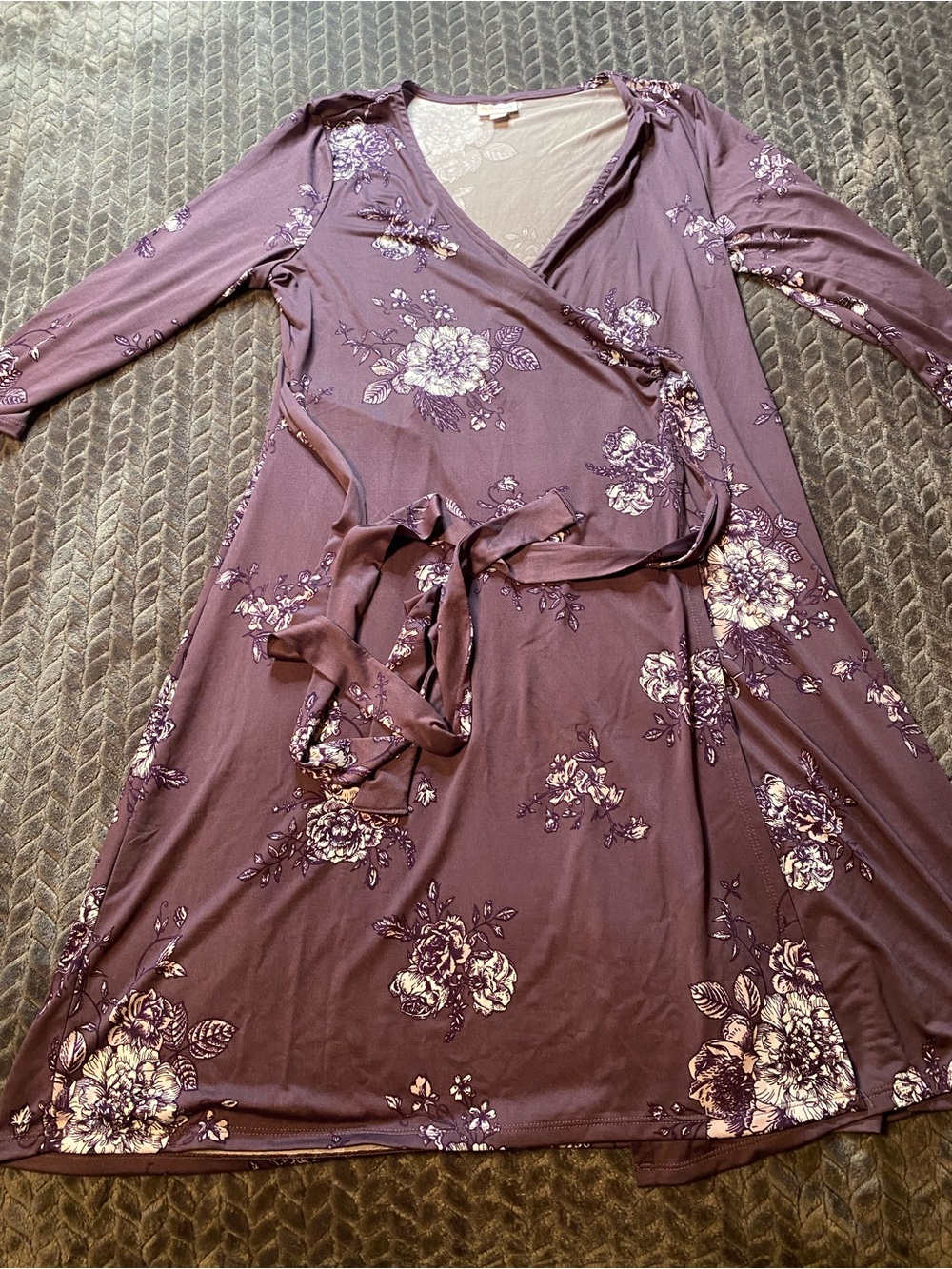 Women's LuLaroe Purple Floral Wrap Dress with Tie Waist